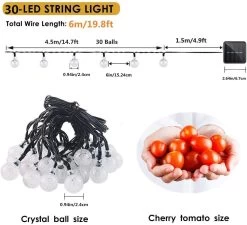 19.7" 40 Led Solar Water Droplet Crystal Ball Fairy String Light 8 Modes - -Gift Promotion Store mk018726alt viewc