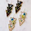 Resin Coated Real Flowers Triangle Earrings -Gift Promotion Store mk018897x