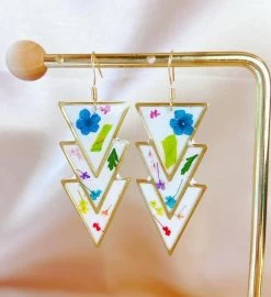 Resin Coated Real Flowers Triangle Earrings -Gift Promotion Store mk018898alt view2c