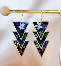 Resin Coated Real Flowers Triangle Earrings -Gift Promotion Store mk018898alt viewc