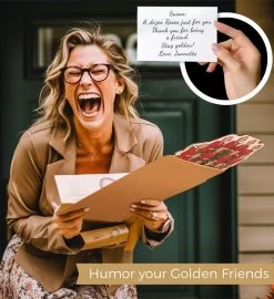 One Dozen Roses Golden Girls Cardboard Bouquet -Gift Promotion Store mk019559alt viewc