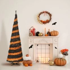 7.5' Black And Orange Halloween Pop-up Tinsel Tree 9 7.5' Black And Orange Halloween Pop-up Tinsel Tree -Gift Promotion Store mk019784alt viewc