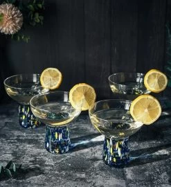 Set Of 4 Hand Blown Margarita Confetti Bottom Rock Glasses 12 Oz -Gift Promotion Store mk020838alt view2c