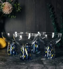 Set Of 4 Hand Blown Margarita Confetti Bottom Rock Glasses 12 Oz -Gift Promotion Store mk020838alt view3c