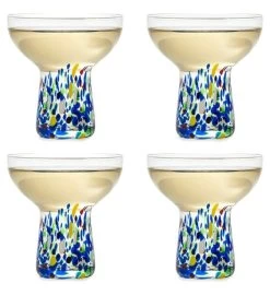 Set Of 4 Hand Blown Margarita Confetti Bottom Rock Glasses 12 Oz