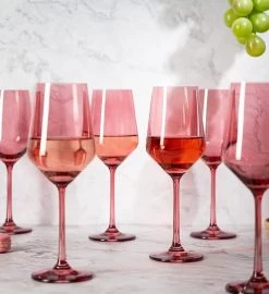 Set Of 6 12 Oz Colored Wine Glasses - Hand Blown Italian Style (rose) -Gift Promotion Store mk020840alt view2c