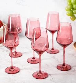 Set Of 6 12 Oz Colored Wine Glasses - Hand Blown Italian Style (rose) -Gift Promotion Store mk020840alt view3c