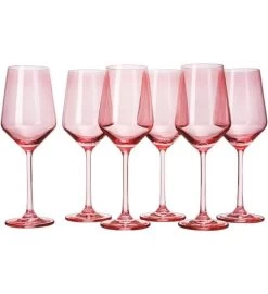 Set Of 6 12 Oz Colored Wine Glasses - Hand Blown Italian Style (rose) -Gift Promotion Store mk020840alt viewc