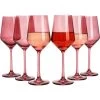 Set Of 6 12 Oz Colored Wine Glasses - Hand Blown Italian Style (rose) -Gift Promotion Store mk020840x