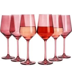 Set Of 6 12 Oz Colored Wine Glasses - Hand Blown Italian Style (rose) -Gift Promotion Store mk020840x 2