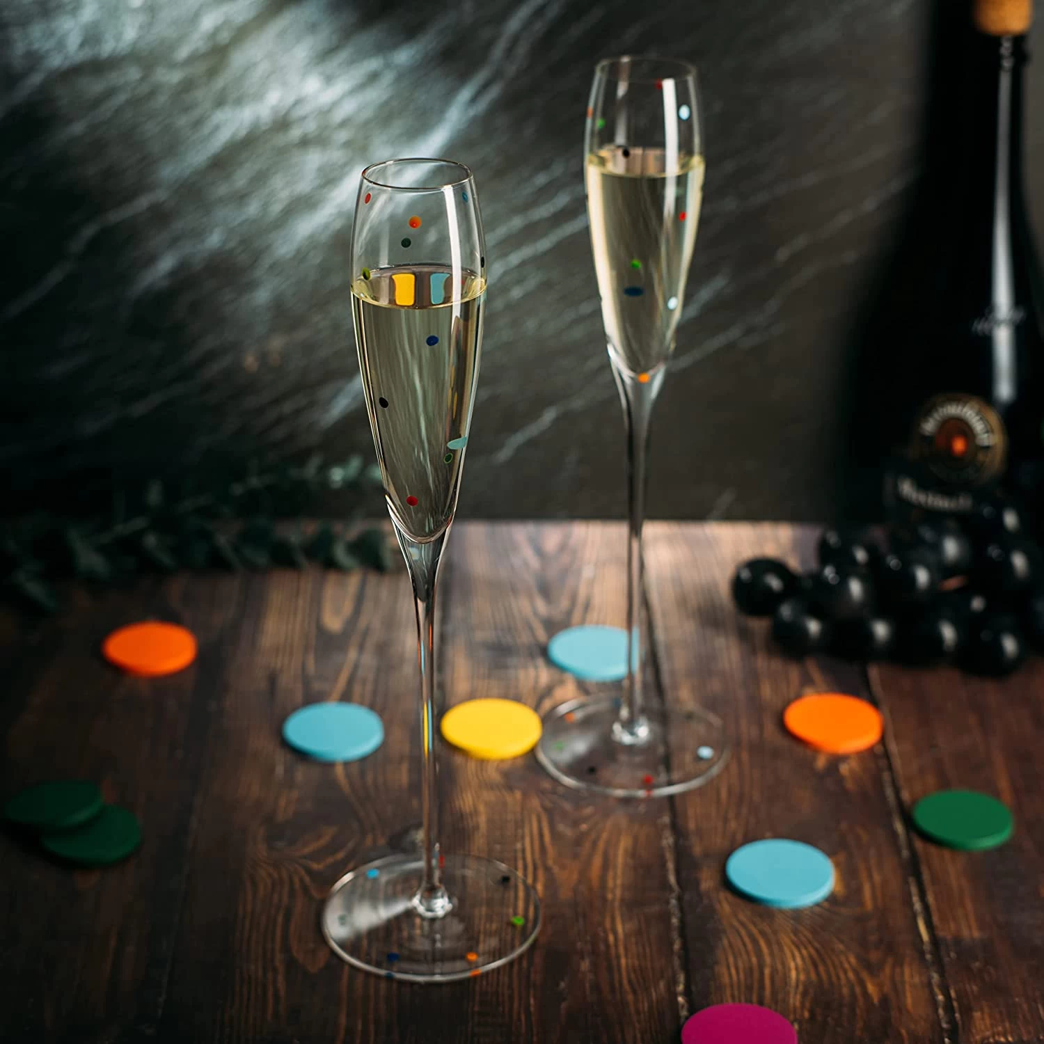 Set Of 2 Polka Dot Champagne Flutes Glasses 8oz By The Wine Savant 6 Set Of 2 Polka Dot Champagne Flutes Glasses 8oz By The Wine Savant - Image 4