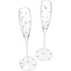 Set Of 2 Polka Dot Champagne Flutes Glasses 8oz By The Wine Savant