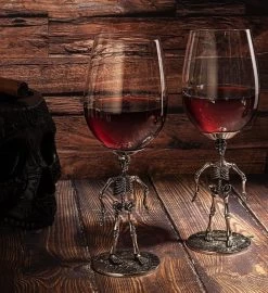 Set Of 2 Stemmed Skeleton Wine Glasses - 12 Oz, 10" High -Gift Promotion Store mk020846alt view3c