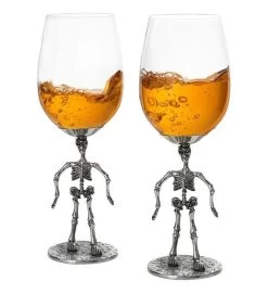 Set Of 2 Stemmed Skeleton Wine Glasses - 12 Oz, 10" High -Gift Promotion Store mk020846x 2