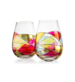 Renaissance Romantic Stain-glass Window Hand Painted Stemless Wine Glasses 12 Renaissance Romantic Stain-glass Window Hand Painted Stemless Wine Glasses -Gift Promotion Store mk020847alt view3c
