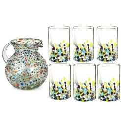 Hand Blown Mexican Drinking Glasses And Pitcher – Set Of 6 11 Hand Blown Mexican Drinking Glasses And Pitcher – Set Of 6 -Gift Promotion Store mk020850x 2