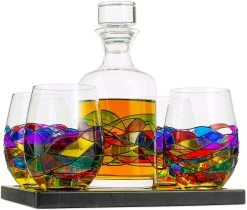 Renaissance Romantic Stain-glassed Hand Painted Whiskey & Wine Decanter Set -Gift Promotion Store mk020851alt view2c