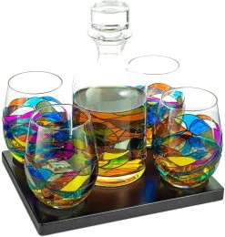 Renaissance Romantic Stain-glassed Hand Painted Whiskey & Wine Decanter Set -Gift Promotion Store mk020851alt view3c