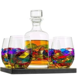 Renaissance Romantic Stain-glassed Hand Painted Whiskey & Wine Decanter Set -Gift Promotion Store mk020851alt viewc
