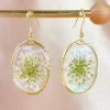 Real White Lace Flower Oval Earrings