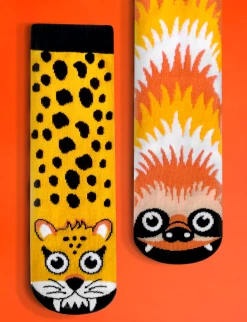 Sloth & Cheetah Pals Socks - Mismatchy Set (2 Pairs!) -Gift Promotion Store mk021084alt viewc