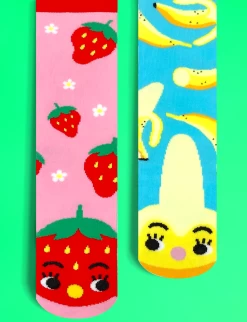Strawberry & Banana Pals Socks - Mismatchy Set (2 Pairs!) -Gift Promotion Store mk021416alt viewc