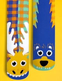 Moose & Bear Pals Socks - Mismatchy Set (2 Pairs!) -Gift Promotion Store mk021422alt viewc