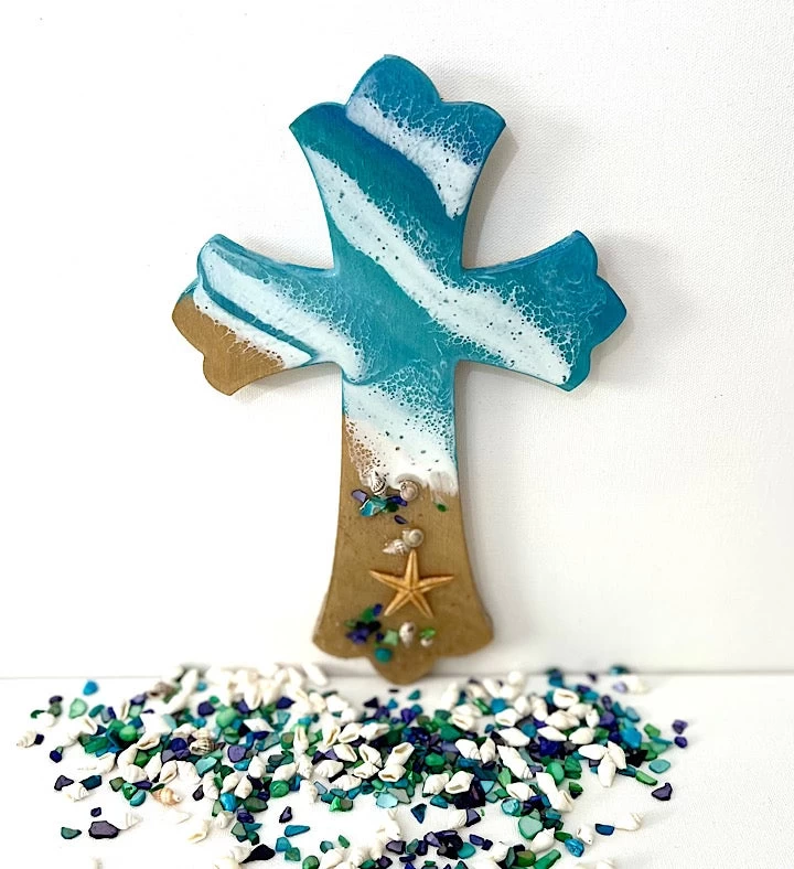 Hand-painted Seascape Cross Décor 4 Hand-painted Seascape Cross Décor - Image 2