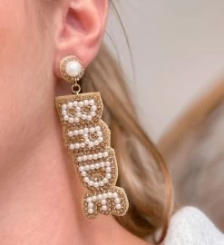 'bride' Beaded Pearl Dangle Earrings -Gift Promotion Store mk022138alt viewc