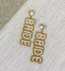 'bride' Beaded Pearl Dangle Earrings