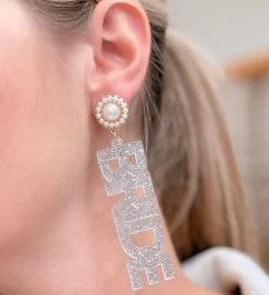 'bride' Acrylic Glitter Dangle Earrings -Gift Promotion Store mk022146alt viewc