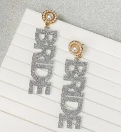 'bride' Acrylic Glitter Dangle Earrings