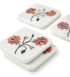 Gauri Kohli Oriental Bloom Marble Coasters, Set Of 4