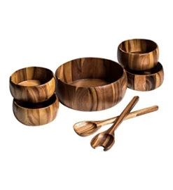 Kalmar Home 10-inch Acacia Wood Large Dragor Salad Bowl With 4 Individuals -Gift Promotion Store mk022495x 2