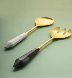 GAURI KOHLI Araliya Marble & Gold Salad Servers, Set Of 2 -Gift Promotion Store mk023648alt view2c