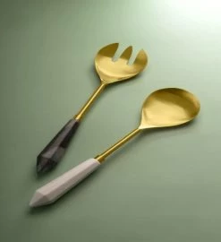 GAURI KOHLI Araliya Marble & Gold Salad Servers, Set Of 2 -Gift Promotion Store mk023648alt viewc