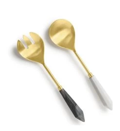 GAURI KOHLI Araliya Marble & Gold Salad Servers, Set Of 2 -Gift Promotion Store mk023648x 2