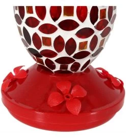 Hanging Hummingbird Feeder Outdoor Red Mosaic Glass Flower Design - 7" -Gift Promotion Store mk023694alt view2c