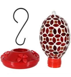 Hanging Hummingbird Feeder Outdoor Red Mosaic Glass Flower Design - 7" -Gift Promotion Store mk023694alt viewc