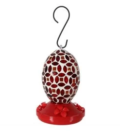 Hanging Hummingbird Feeder Outdoor Red Mosaic Glass Flower Design - 7" -Gift Promotion Store mk023694x 2