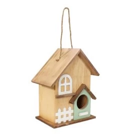 Wooden Country Cottage Hanging Birdhouse - Garden Decor - 9-inch