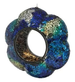 Indigo Glass Flower Hanging Bird Feeder Round Fly Through 9 Inch -Gift Promotion Store mk023696alt view2c