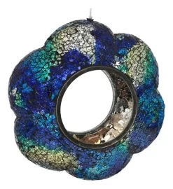 Indigo Glass Flower Hanging Bird Feeder Round Fly Through 9 Inch -Gift Promotion Store mk023696x 2