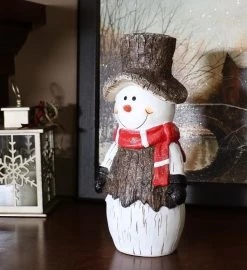 Indoor Rustic Twinkling Snowman Statue With Led Lights -Gift Promotion Store mk023705alt view3c