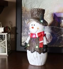 Indoor Rustic Twinkling Snowman Statue With Led Lights -Gift Promotion Store mk023705alt viewc