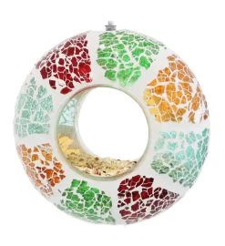 Summer Mosaic Glass Fly-through Hanging Bird Feeder - 6-inch -Gift Promotion Store mk023712alt view2c