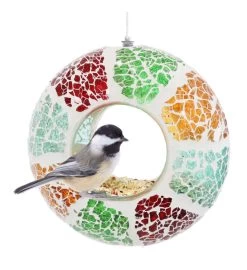 Summer Mosaic Glass Fly-through Hanging Bird Feeder - 6-inch -Gift Promotion Store mk023712alt view3c
