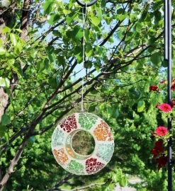 Summer Mosaic Glass Fly-through Hanging Bird Feeder - 6-inch -Gift Promotion Store mk023712alt viewc