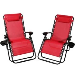 Set Of 2 Oversized Zero Gravity Lounge Chair - Pillow And Cup Holder -Gift Promotion Store mk023996x 2