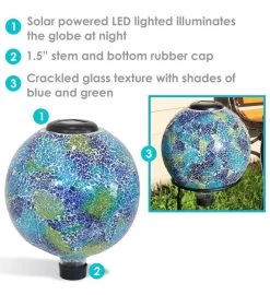 Azul Terra Outdoor Glass Gazing Globe W/ Solar Light -Gift Promotion Store mk031140alt view3c